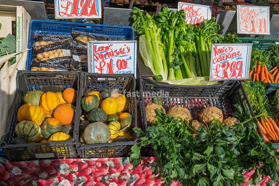 Market in central Bury St Edmunds. Bury St Edmunds, Suffolk. United Kingdom. 14 October 2026