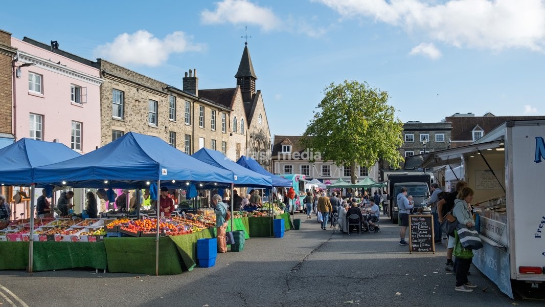 Market in central Bury St Edmunds. Bury St Edmunds, Suffolk. United Kingdom. 14 October 2026