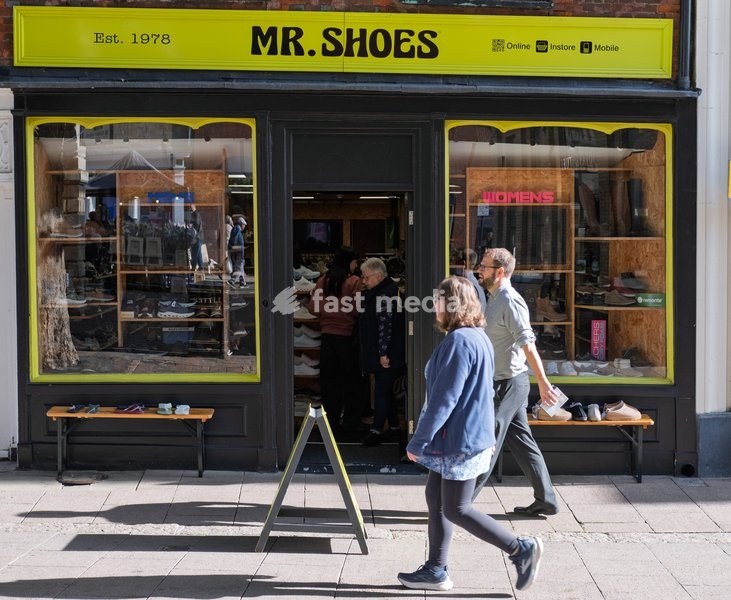 Mr Shoes outlet near the market. Bury St Edmunds, Suffolk. United Kingdom. 14 October 2026