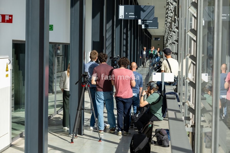 Journalists at a court house during an assize case in Ghent to illustrate the press at work in Belgium, Monday 5 October 2026