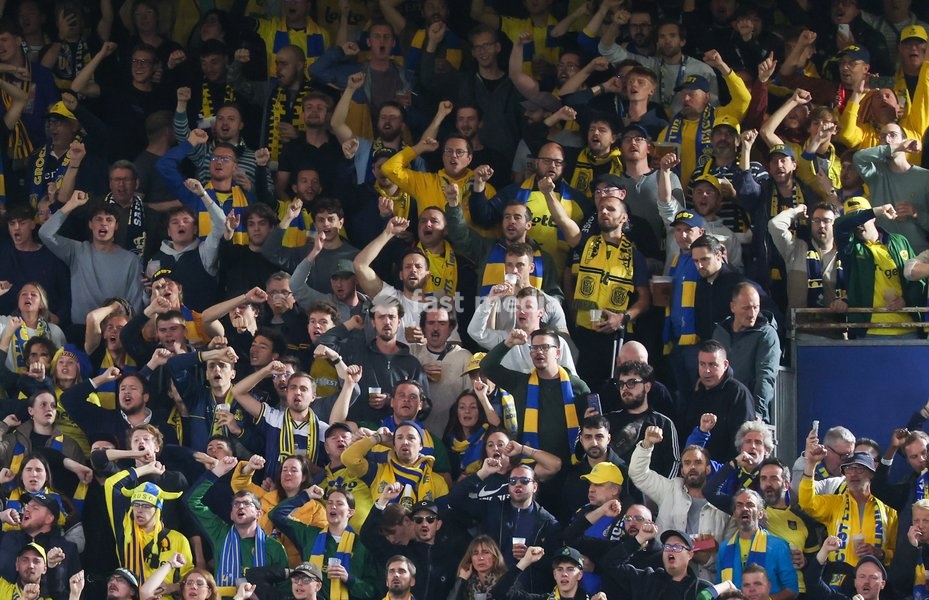 Union's supporters pictured during a soccer game between Belgian Royale Union Saint-Gilloise and Spanish Real Sociedad, Thursday 15 October 2026 in Leuven, the 2nd match of the UEFA Europa League league phase