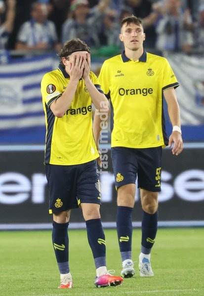 Union's Kamiel Van De Perre looks dejected during a soccer game between Belgian Royale Union Saint-Gilloise and Spanish Real Sociedad, Thursday 15 October 2026 in Leuven, the 2nd match of the UEFA Europa League league phase