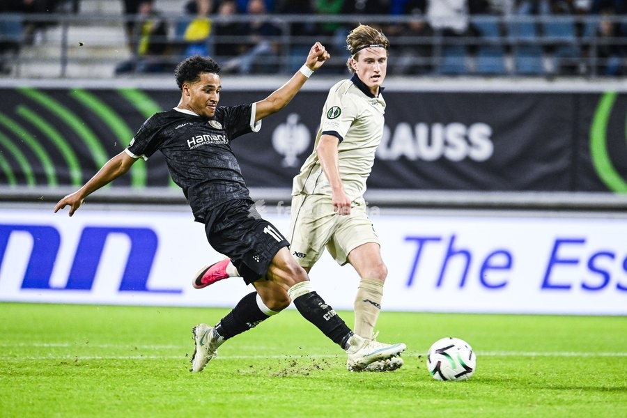 Gent's Momodou Lamin Sonko pictured in action during a soccer game between Belgian KAA Gent and Danish Aarhus GF, Thursday 15 October 2026 in Gent, the opening match of the UEFA Conference League league phase