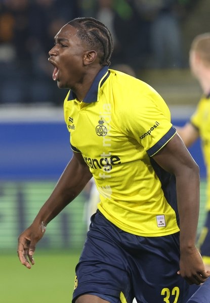 Union's Sekou Keita celebrates after scoring during a soccer game between Belgian Royale Union Saint-Gilloise and Spanish Real Sociedad, Thursday 15 October 2026 in Leuven, the 2nd match of the UEFA Europa League league phase