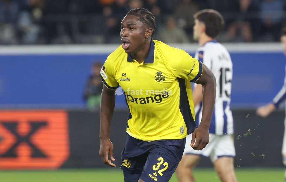 Union's Sekou Keita celebrates after scoring during a soccer game between Belgian Royale Union Saint-Gilloise and Spanish Real Sociedad, Thursday 15 October 2026 in Leuven, the 2nd match of the UEFA Europa League league phase