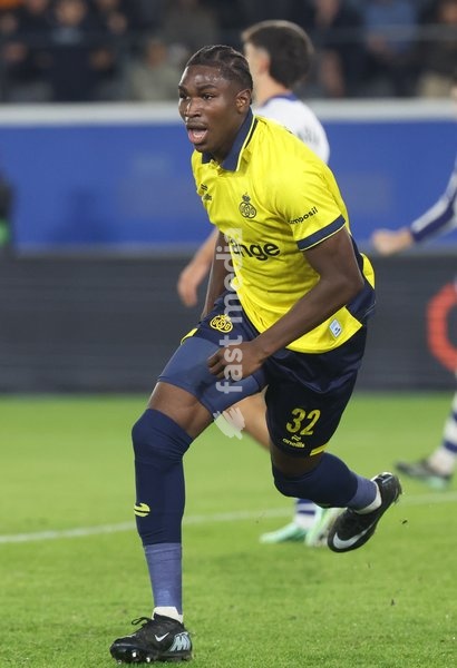 Union's Sekou Keita celebrates after scoring during a soccer game between Belgian Royale Union Saint-Gilloise and Spanish Real Sociedad, Thursday 15 October 2026 in Leuven, the 2nd match of the UEFA Europa League league phase