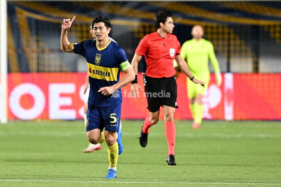 STVV's Shogo Taniguchi reacts during a soccer game between Belgian Sint-Truidense VV and Georgian FC Iberia 1999 Tbilisi, Thursday 15 October 2026 in Sint-Truiden, the opening match of the UEFA Conference League league phase