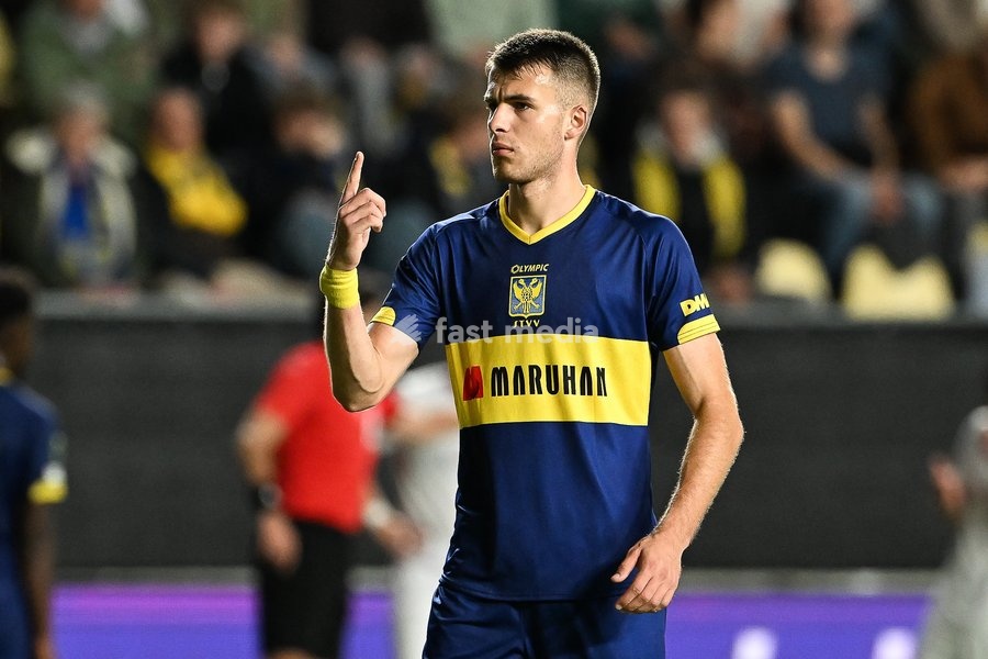STVV's Samed Bazdar pictured during a soccer game between Belgian Sint-Truidense VV and Georgian FC Iberia 1999 Tbilisi, Thursday 15 October 2026 in Sint-Truiden, the opening match of the UEFA Conference League league phase