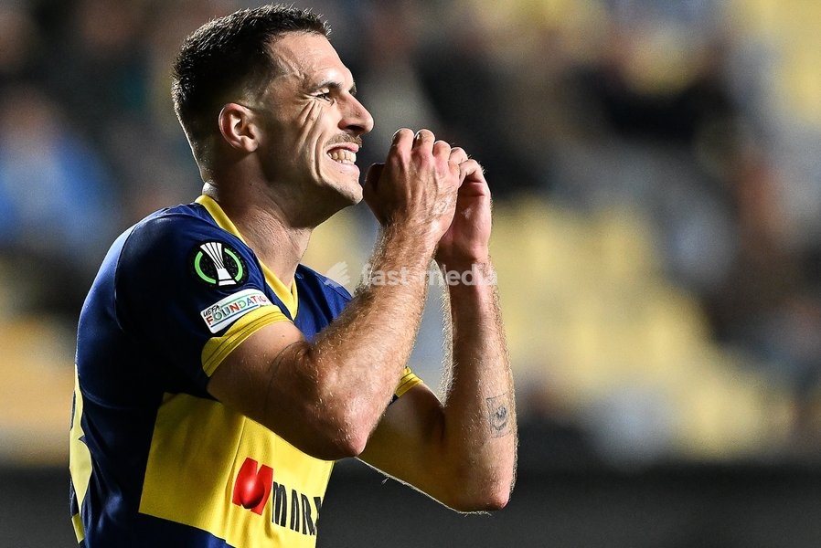 STVV's Joedrick Pupe looks dejected during a soccer game between Belgian Sint-Truidense VV and Georgian FC Iberia 1999 Tbilisi, Thursday 15 October 2026 in Sint-Truiden, the opening match of the UEFA Conference League league phase