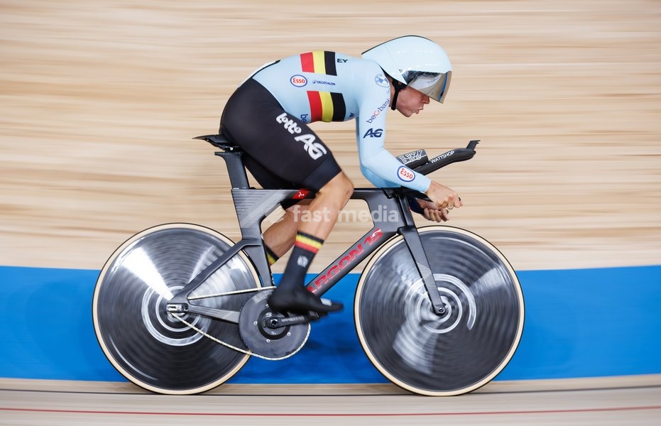 Belgian Gianluca Pollefliet rides on a bike during the Men's 1km Time Trial event at the UCI Track Cycling World Championships in Shanghai, China on Friday 16 October 2026. The worlds are taking place from 14 to 18 October 2026