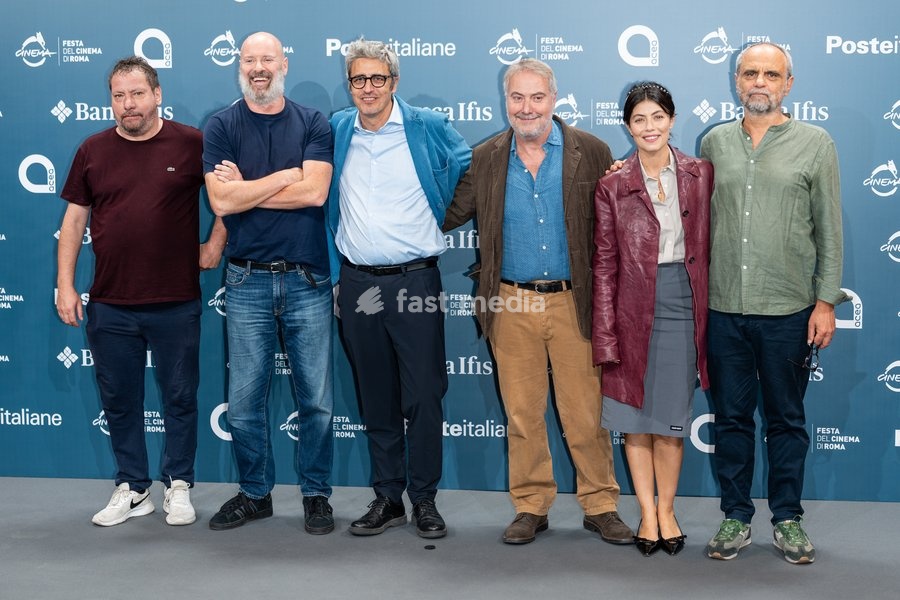 Giacomo Ciarrapico, Pietro Sermonti, Pif, Corrado Guzzanti, Alessandra Mastronardi and Luca Vendruscolo attend the “Il Ministero Dell'Amore” photocall during the 21st Rome Film Festival at Auditorium Parco Della Musica in Rome, Italy on 16 October, 2026
