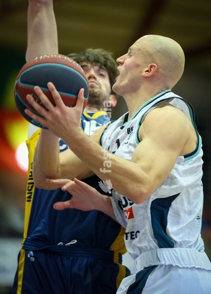 Brussels' Yannick Dammen fights for the ball during a basketball match between Brussels and Oostende, Friday 16 October 2026 in Brussels, on day 3 of the 'BNXT League' Belgian and Dutch first division basket championship