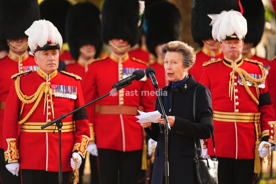 The Princess Royal, Senior Colonel of the Foot Guards, attending the Household Cavalry's centenary dedication of the Guards Memorial, at Horse Guards Parade, central London. Picture date: Friday October 16, 2026