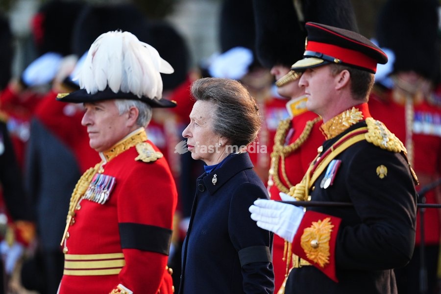 The Princess Royal, Senior Colonel of the Foot Guards, attending the Household Cavalry's centenary dedication of the Guards Memorial, at Horse Guards Parade, central London. Picture date: Friday October 16, 2026