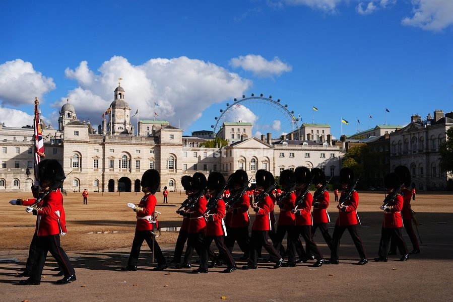Members of the Household Division ahead of a centenary dedication of the Guards Memorial, at Horse Guards Parade, central London. Picture date: Friday October 16, 2026