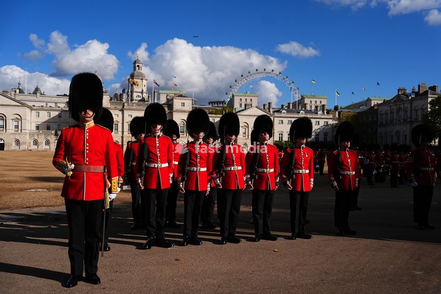 Members of the Household Division ahead of a centenary dedication of the Guards Memorial, at Horse Guards Parade, central London. Picture date: Friday October 16, 2026