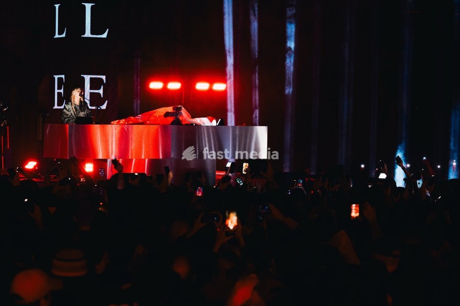 Belgian singer Angèle pictured during the "Angele Instinct Release Party", a surprise party organized by the Brussels singer to celebrate the release of her album "Instinct" at the Grote Markt/ Grand Place, in Brussels, Friday 16 October 2026