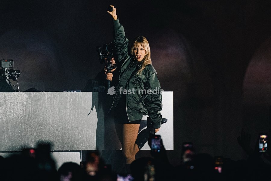 Belgian singer Angèle pictured during the "Angele Instinct Release Party", a surprise party organized by the Brussels singer to celebrate the release of her album "Instinct" at the Grote Markt/ Grand Place, in Brussels, Friday 16 October 2026