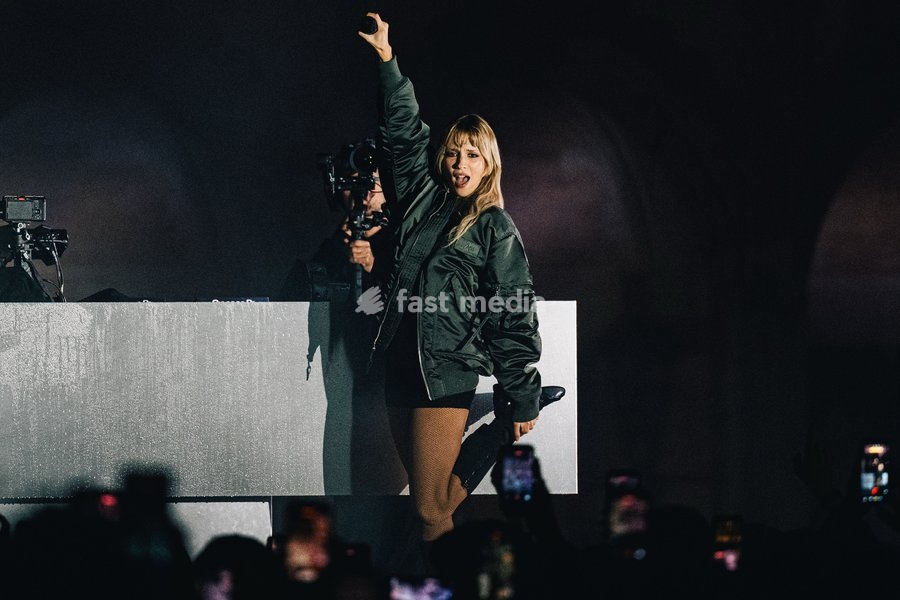 Belgian singer Angèle pictured during the "Angele Instinct Release Party", a surprise party organized by the Brussels singer to celebrate the release of her album "Instinct" at the Grote Markt/ Grand Place, in Brussels, Friday 16 October 2026