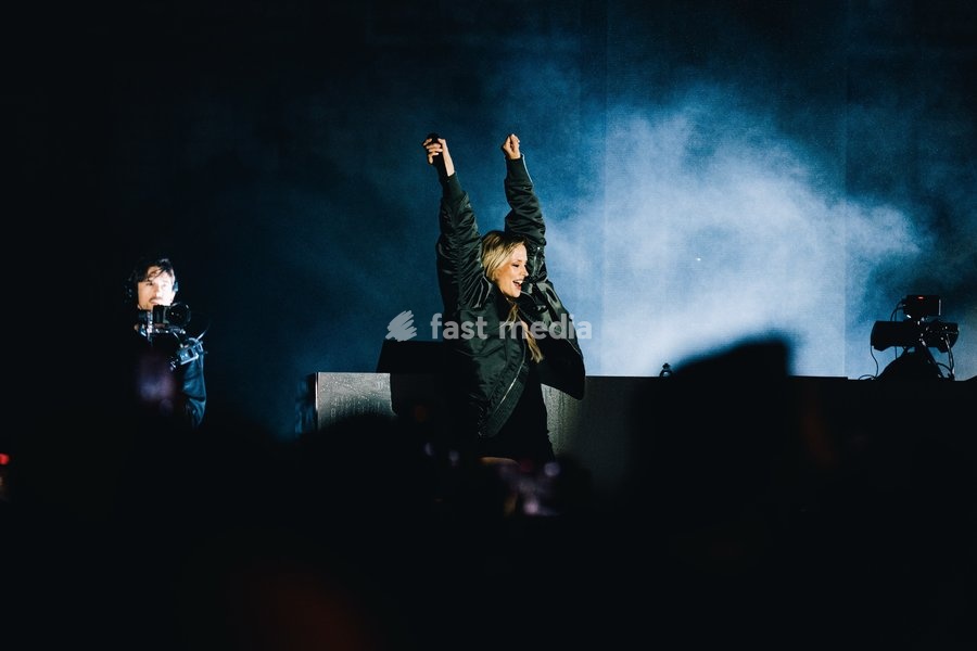 Belgian singer Angèle pictured during the "Angele Instinct Release Party", a surprise party organized by the Brussels singer to celebrate the release of her album "Instinct" at the Grote Markt/ Grand Place, in Brussels, Friday 16 October 2026
