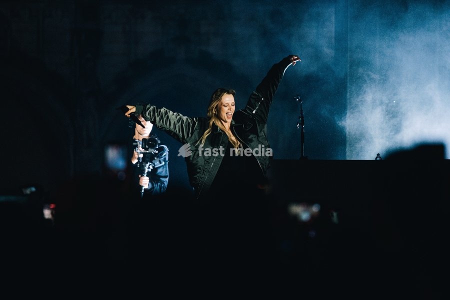 Belgian singer Angèle pictured during the "Angele Instinct Release Party", a surprise party organized by the Brussels singer to celebrate the release of her album "Instinct" at the Grote Markt/ Grand Place, in Brussels, Friday 16 October 2026
