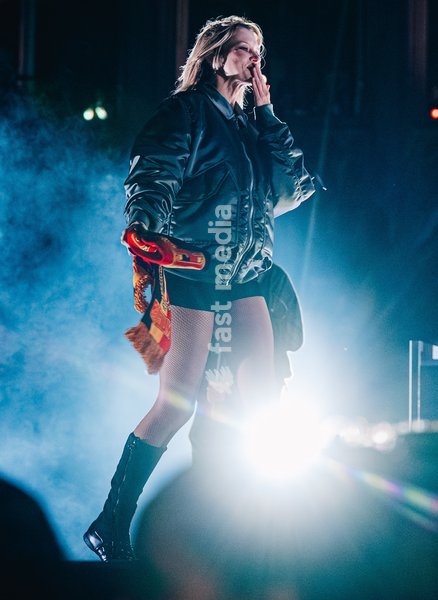 Belgian singer Angèle pictured during the "Angele Instinct Release Party", a surprise party organized by the Brussels singer to celebrate the release of her album "Instinct" at the Grote Markt/ Grand Place, in Brussels, Friday 16 October 2026
