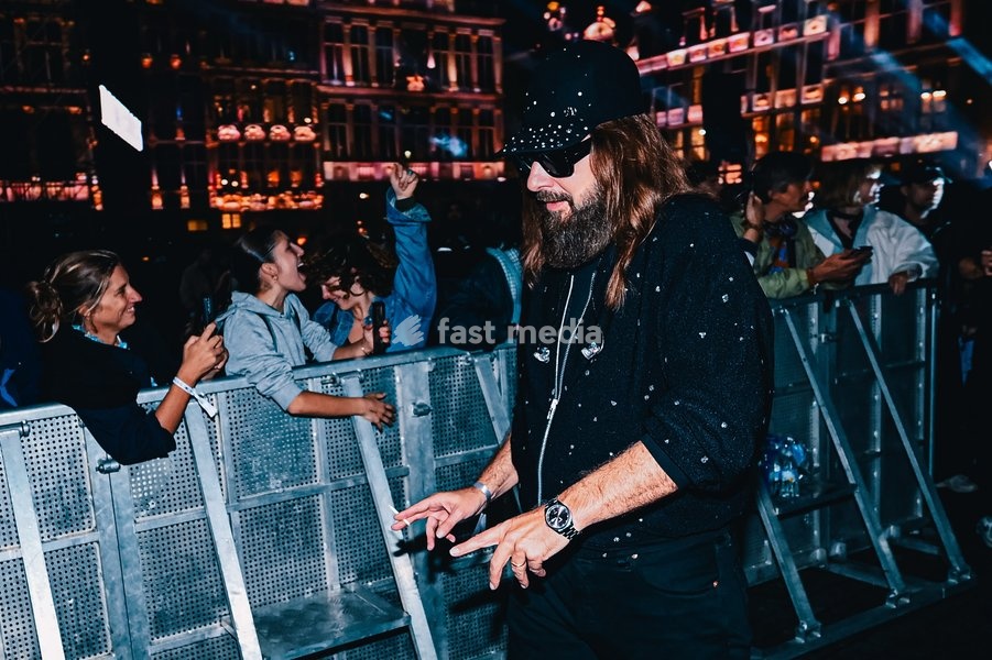 French Artist Sébastien Tellier pictured during the "Angele Instinct Release Party", a surprise party organized by the Brussels singer to celebrate the release of her album "Instinct" at the Grote Markt/ Grand Place, in Brussels, Friday 16 October 2026