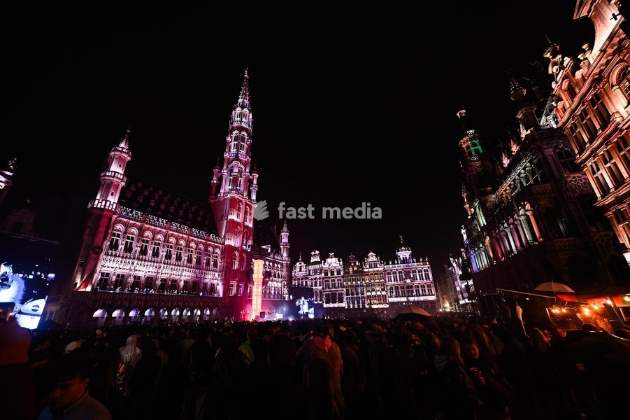 Grand place pictured during the "Angele Instinct Release Party", a surprise party organized by the Brussels singer to celebrate the release of her album "Instinct" at the Grote Markt/ Grand Place, in Brussels, Friday 16 October 2026