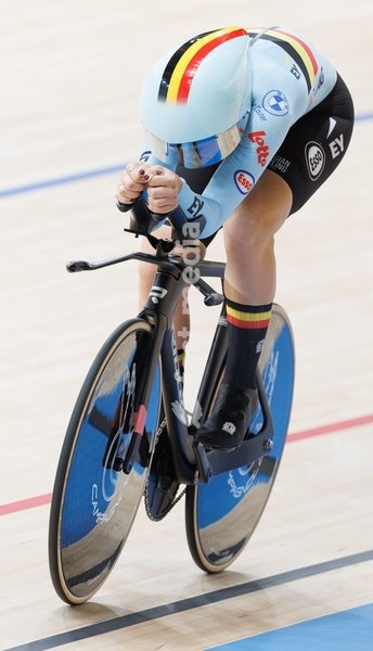 Belgian Marith Vanhove pictured in action during the Women's 1 km time trial event at the UCI Track Cycling World Championships in Shanghai, China on Saturday 17 October 2026. The worlds are taking place from 14 to 18 October 2026