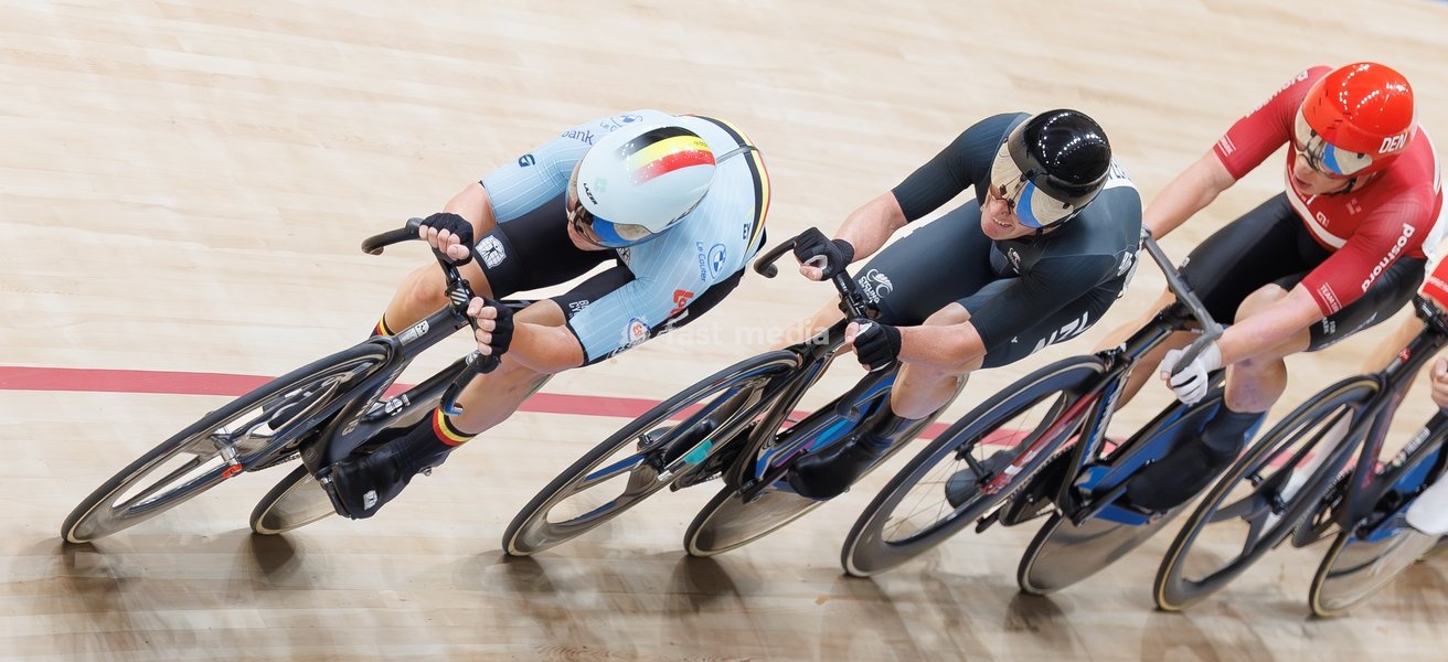Belgian Fabio Van den Bossche rides on a bike during the Men's omnium event at the UCI Track Cycling World Championships in Shanghai, China on Saturday 17 October 2026. The worlds are taking place from 14 to 18 October 2026