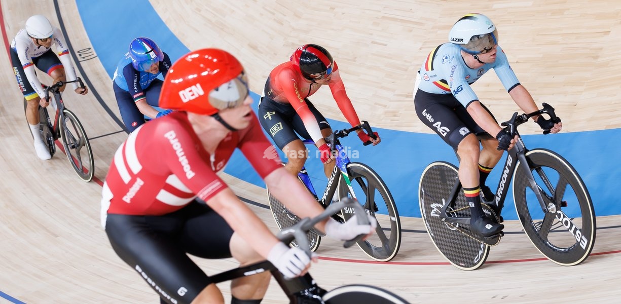 Belgian Fabio Van den Bossche rides on a bike during the Men's omnium event at the UCI Track Cycling World Championships in Shanghai, China on Saturday 17 October 2026. The worlds are taking place from 14 to 18 October 2026