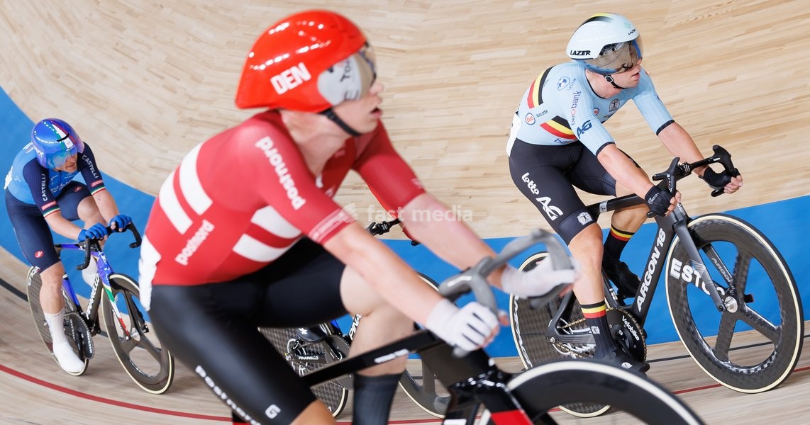 Belgian Fabio Van den Bossche rides on a bike during the Men's omnium event at the UCI Track Cycling World Championships in Shanghai, China on Saturday 17 October 2026. The worlds are taking place from 14 to 18 October 2026