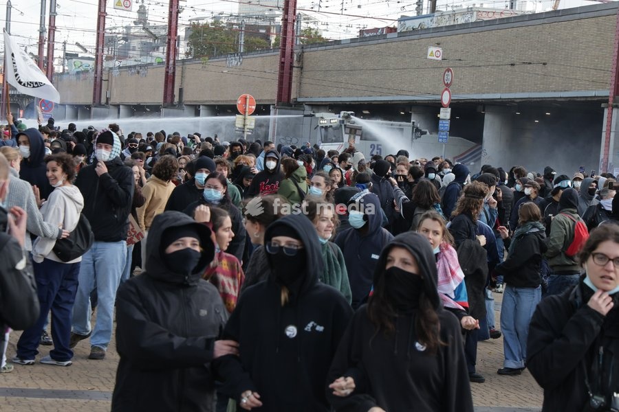 This image shows youths gather for a protest action at the Central Station in Brussels on Saturday 17 October 2026