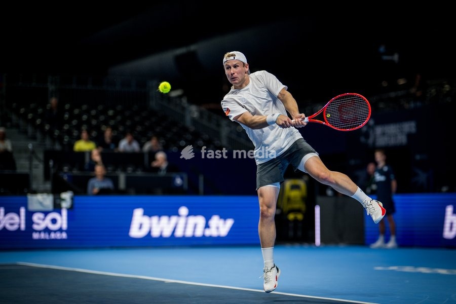 Gauthier Onclin of Belgium pictured in action during the European Open ATP tennis tournament in Brussels, on Saterday 17 October. This year's edition of the tournament is taking place from 17 to 25 October