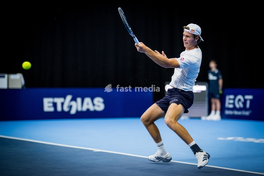Joel Schwaerzler of Austria pictured in action during the European Open ATP tennis tournament in Brussels, on Saterday 17 October. This year's edition of the tournament is taking place from 17 to 25 October