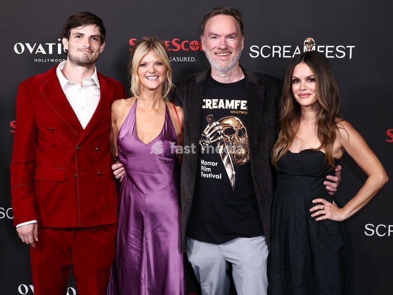 HOLLYWOOD, LOS ANGELES, CALIFORNIA, USA - OCTOBER 15: Andrew Ortenberg, Arden Myrin, Kevin Lewis and Rachel Blison arrive at the 26th Annual Screamfest Horror Film Festival - Closing Night - World Premiere of Briarcliff Entertainment's 'Christmas At The Kringles' held at TCL Chinese 6 Theatres at…