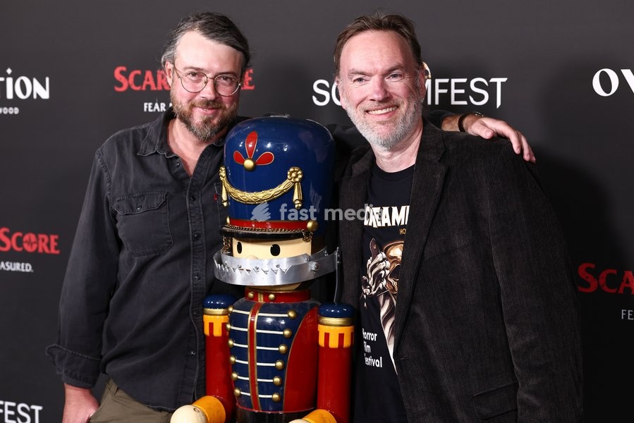 HOLLYWOOD, LOS ANGELES, CALIFORNIA, USA - OCTOBER 15: Zack Imbrogno and Kevin Lewis arrive at the 26th Annual Screamfest Horror Film Festival - Closing Night - World Premiere of Briarcliff Entertainment's 'Christmas At The Kringles' held at TCL Chinese 6 Theatres at Ovation Hollywood on October 15,…