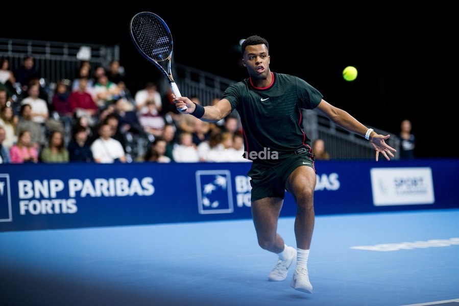 Giovanni Mpetshi Perricard of France pictured in action during the European Open ATP tennis tournament in Brussels, on Saterday 17 October. This year's edition of the tournament is taking place from 17 to 25 October