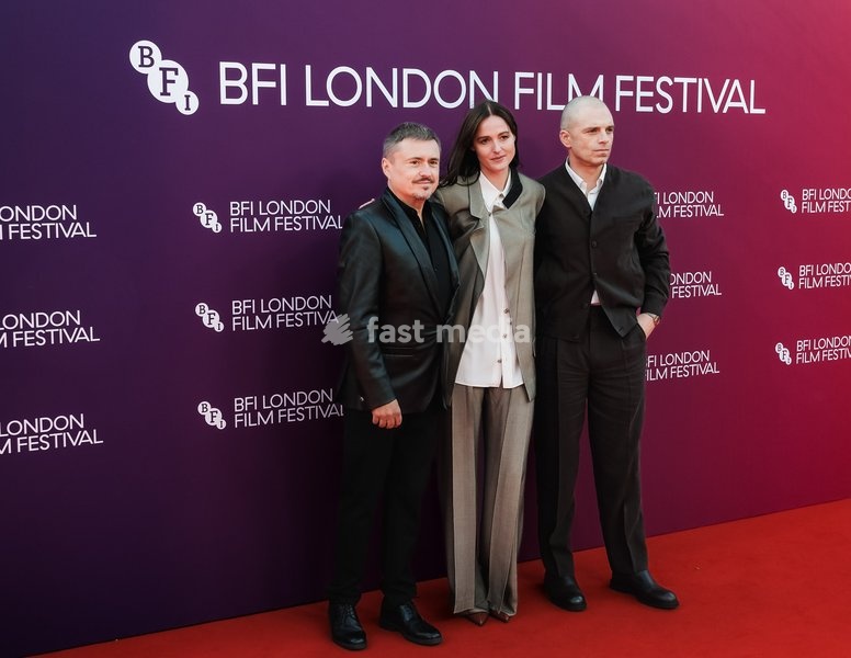 Cristian Mungiu, Renate Reinsve, Sebastian Stan attends the red carpet for Gala Premiere Of Fjord screening during the London Film Festival 2026 on Saturday 17 October 2026 at Royal Festival Hall, London