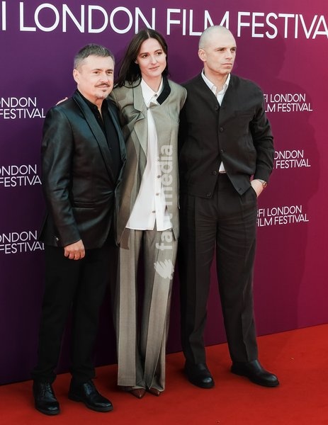 Cristian Mungiu, Renate Reinsve, Sebastian Stan attends the red carpet for Gala Premiere Of Fjord screening during the London Film Festival 2026 on Saturday 17 October 2026 at Royal Festival Hall, London
