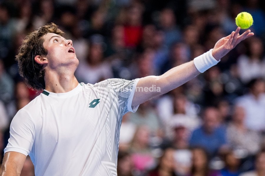 Gilles-Arnaud Bailly of Belgium pictured in action during the European Open ATP tennis tournament in Brussels, on Saterday 17 October. This year's edition of the tournament is taking place from 17 to 25 October