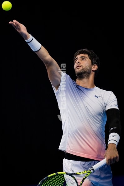 Aziz Dougaz of Tunisia pictured in action during the European Open ATP tennis tournament in Brussels, on Saterday 17 October. This year's edition of the tournament is taking place from 17 to 25 October
