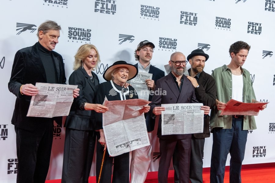 The cast of 'Le Faux Soir' pictured during the Gent International Film Festival on Saturday 17 October 2026. Tonight will feature a screening of 'Le Faux Soir,' the new film of Belgian director Roskam