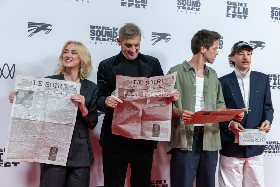 Actress Ruth Becquart and Actor Peter Van Den Begin, Pierre Gervais and Tibbe Walckiers pictured during the Gent International Film Festival on Saturday 17 October 2026. Tonight will feature a screening of 'Le Faux Soir,' the new film of Belgian director Roskam