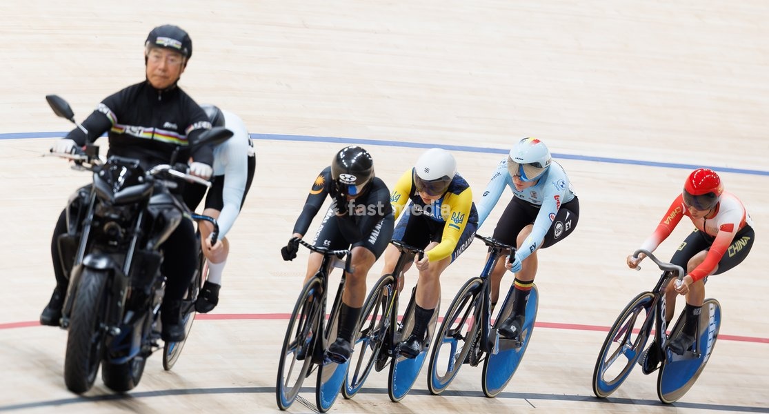 Belgian Zita Gheysens rides on a bike during the Women’s Keirin event at the UCI Track Cycling World Championships in Shanghai, China on Sunday 18 October 2026. The worlds are taking place from 14 to 18 October 2026