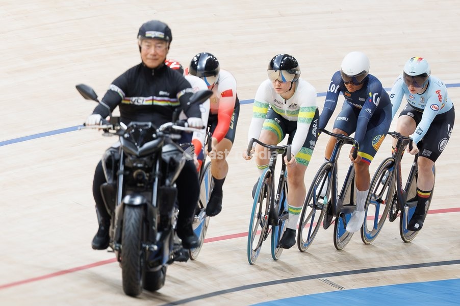 Belgian Nicky Degrendele rides on a bike during the Women’s Keirin event at the UCI Track Cycling World Championships in Shanghai, China on Sunday 18 October 2026. The worlds are taking place from 14 to 18 October 2026