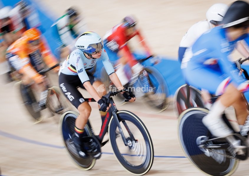 Belgian Shari Bossuyt pictured during the Women’s Points Race event at the UCI Track Cycling World Championships in Shanghai, China on Sunday 18 October 2026. The worlds are taking place from 14 to 18 October 2026