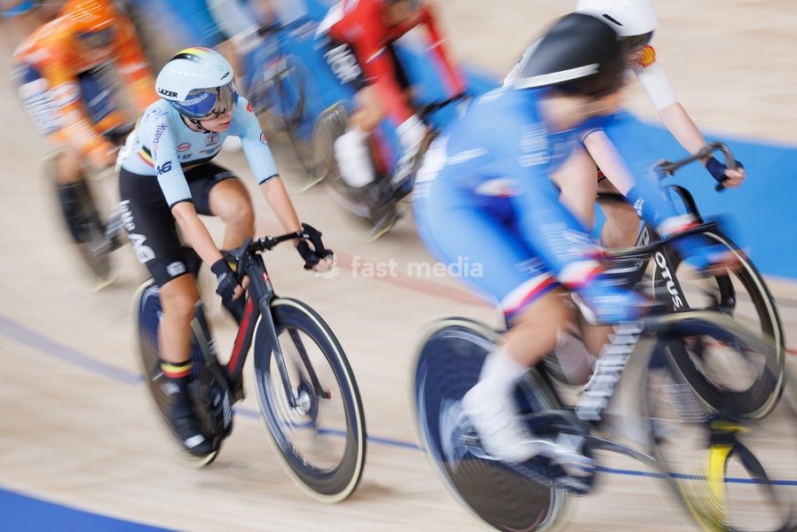 Belgian Shari Bossuyt pictured in action during the Women’s Points Race event at the UCI Track Cycling World Championships in Shanghai, China on Sunday 18 October 2026. The worlds are taking place from 14 to 18 October 2026