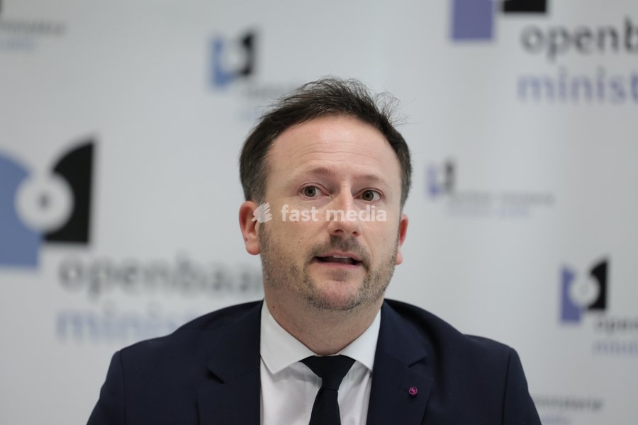 Brussels' King's Prosecutor Julien Moinil and +pictured during a press conference of the Federal Prosecutor and the federal police, regarding the fatal shooting of a police officer, on Sunday 18 October 2026 in Brussels. 41-year-old police officer Nordine El Talbi was shot and killed during a…