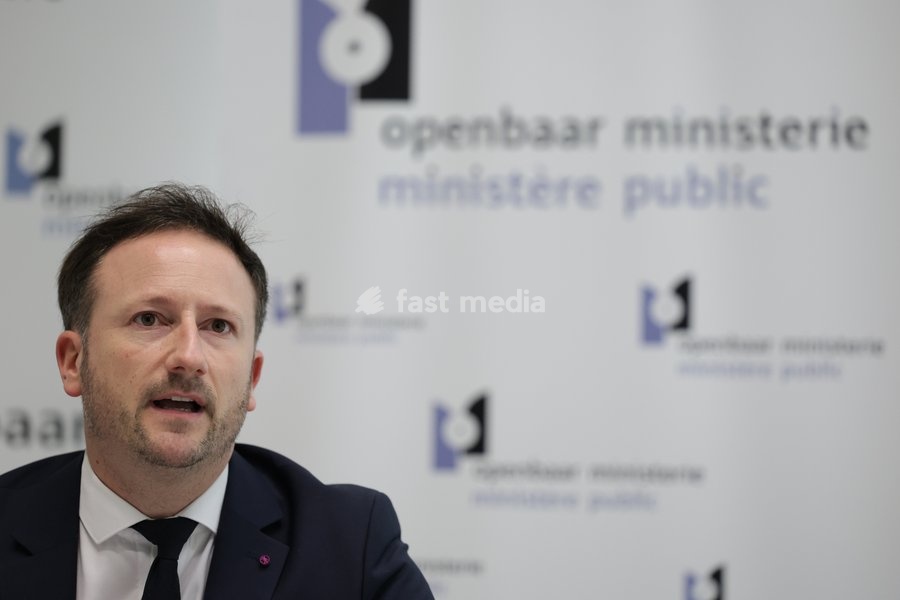 Brussels' King's Prosecutor Julien Moinil and +pictured during a press conference of the Federal Prosecutor and the federal police, regarding the fatal shooting of a police officer, on Sunday 18 October 2026 in Brussels. 41-year-old police officer Nordine El Talbi was shot and killed during a…